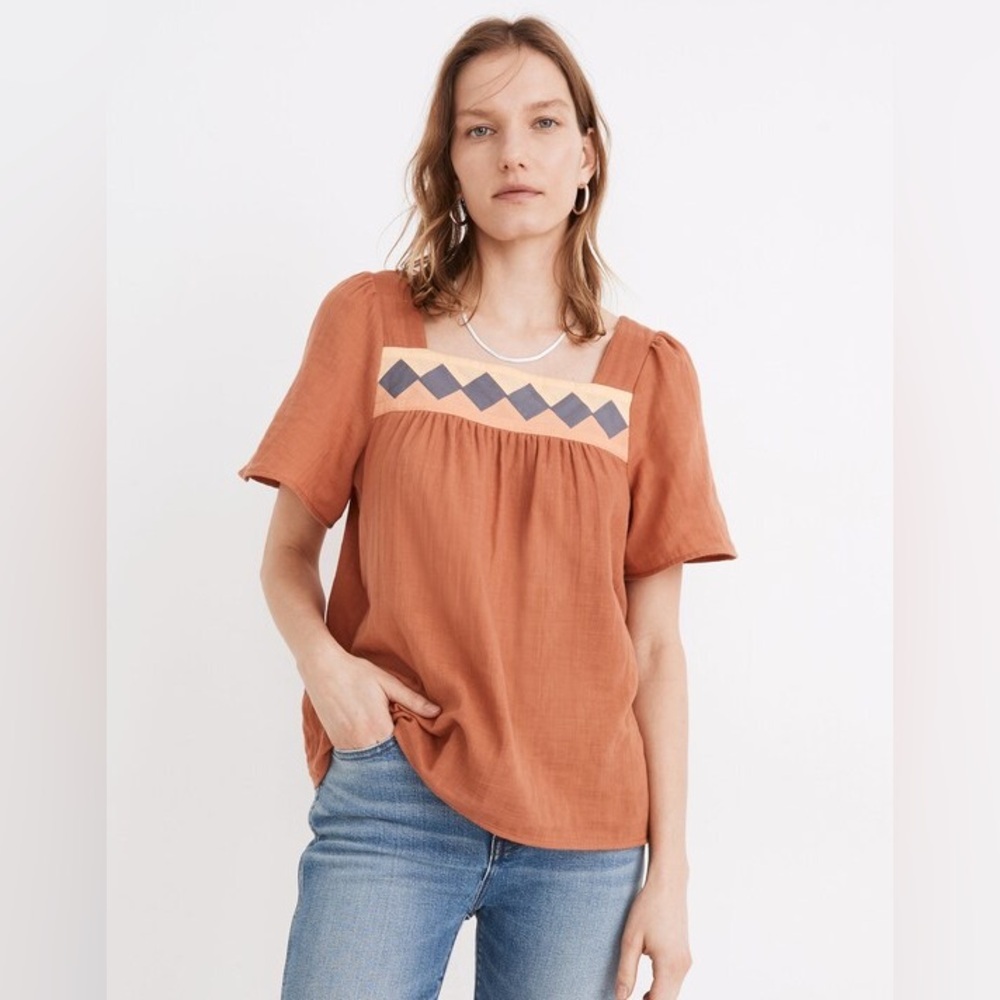 Madewell Patchwork Square-Neck Top Large Pilcro Blouse Free People Dress j.crew